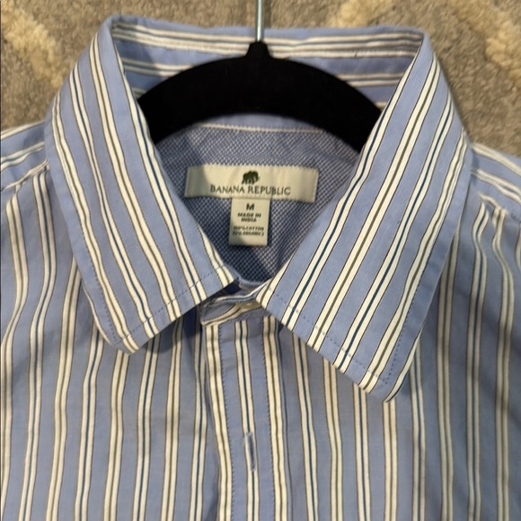 BANANA REPUBLIC Blue Striped Men's Shirt SZ M - Picture 7 of 8